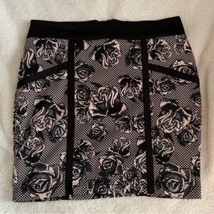 Charlotte Russe Black and Blush Pink Rose Print Mini Skirt